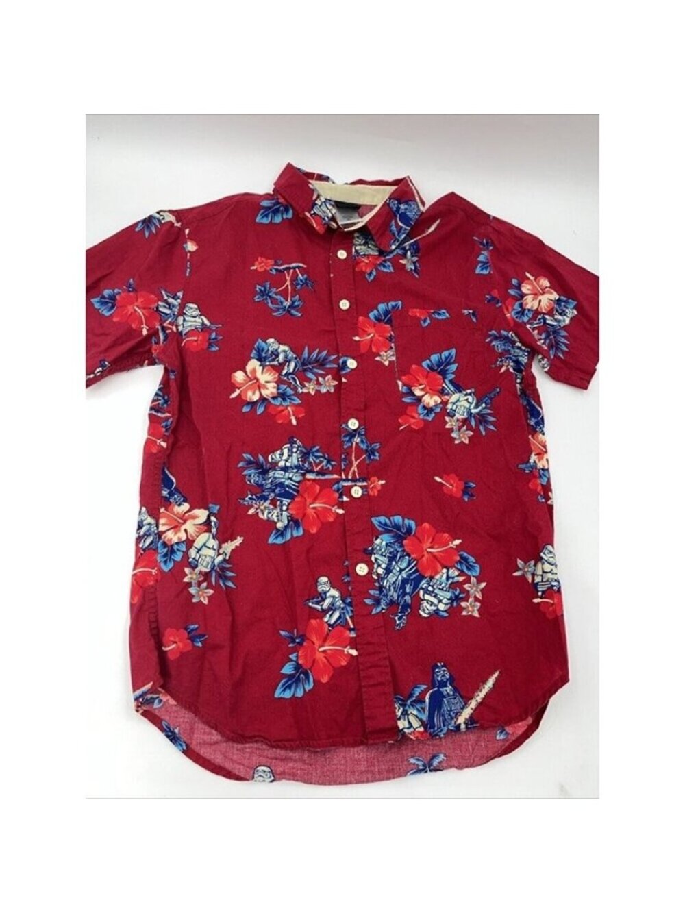 Star Wars Dark Side Hawaiian Shirt Mens Small 100% Cotton Red